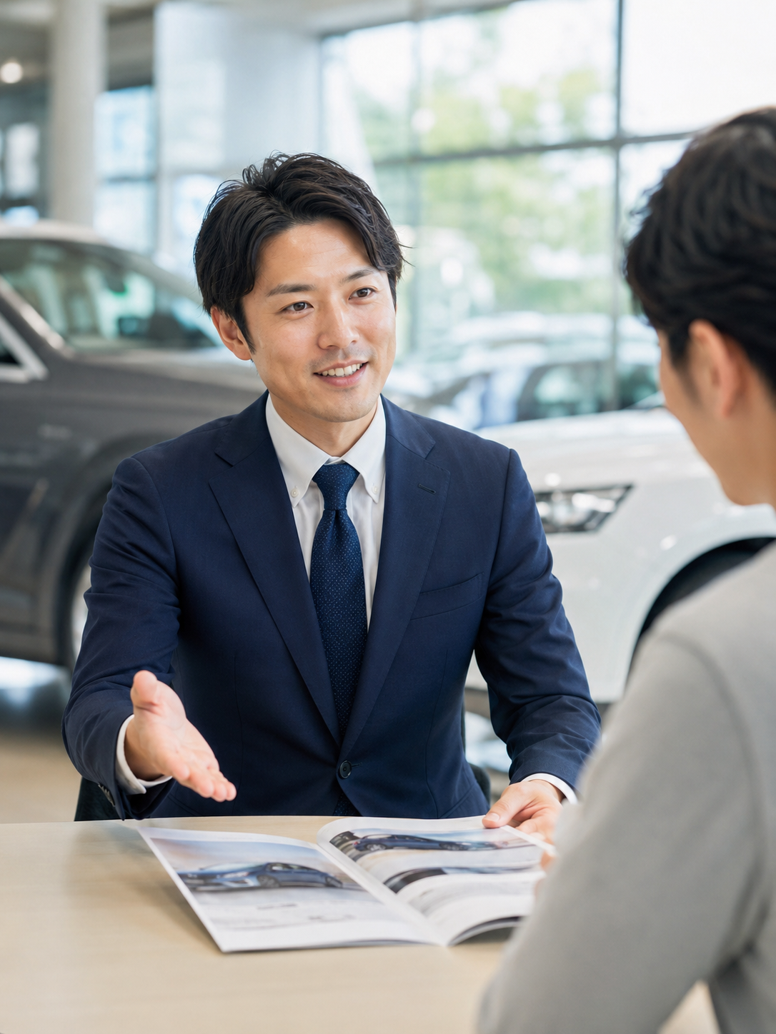 落ち着いて提案する営業マン